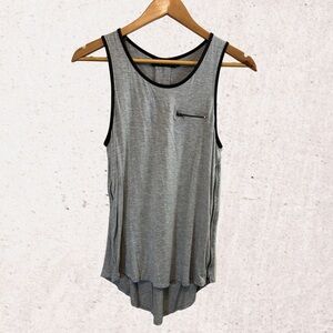 Neesha Gray Asymmetrical Tank Top with Black Trim